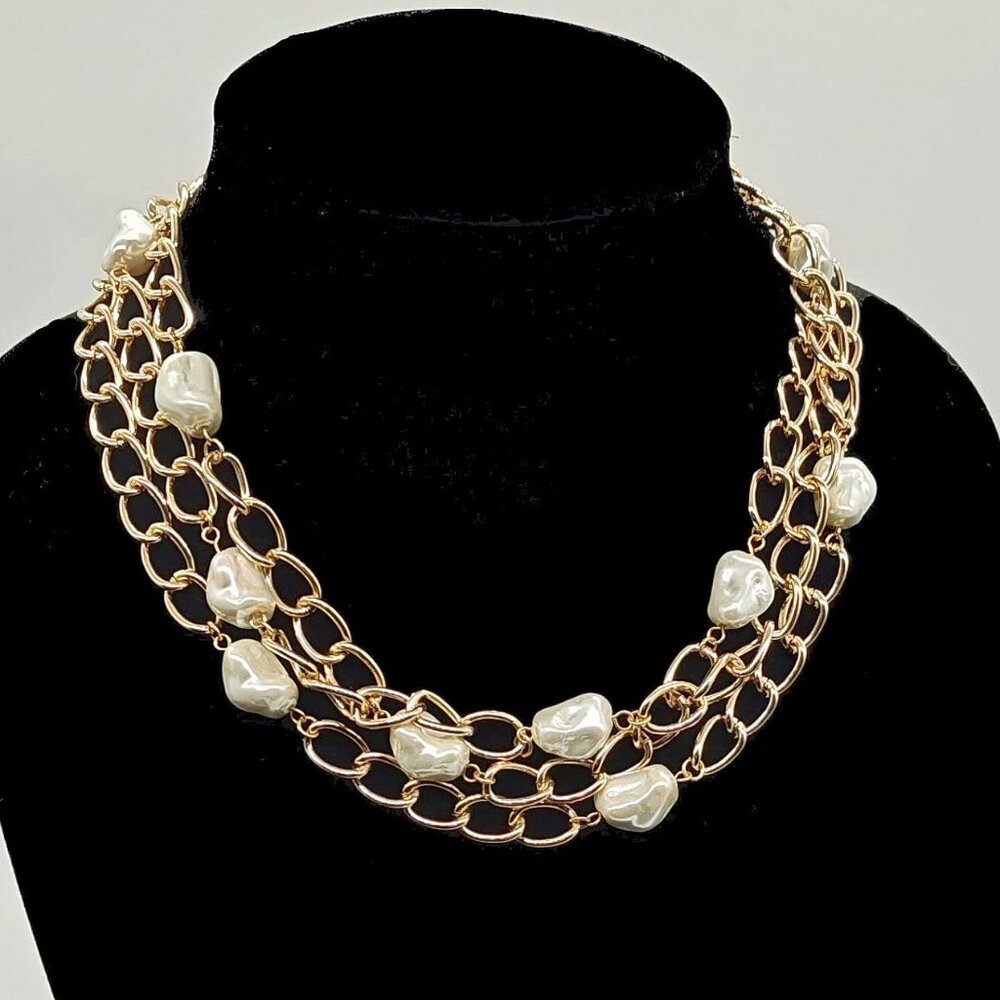 Glass Baroque Pearl and Chain Statement Necklace NWT